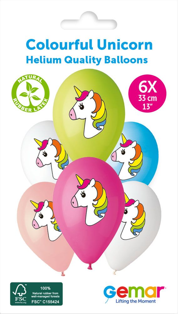 13" GEMAR RETAIL LATEX COLOURFUL UNICORN