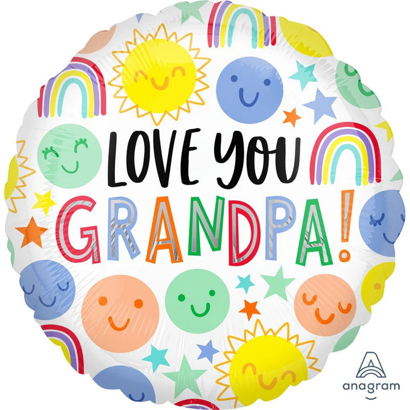 18" LOVE YOU GRANDPA HAPPY FACES FOIL