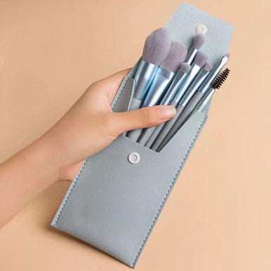 FAUX LEATHER MAKE UP BRUSH POUCH BLUE