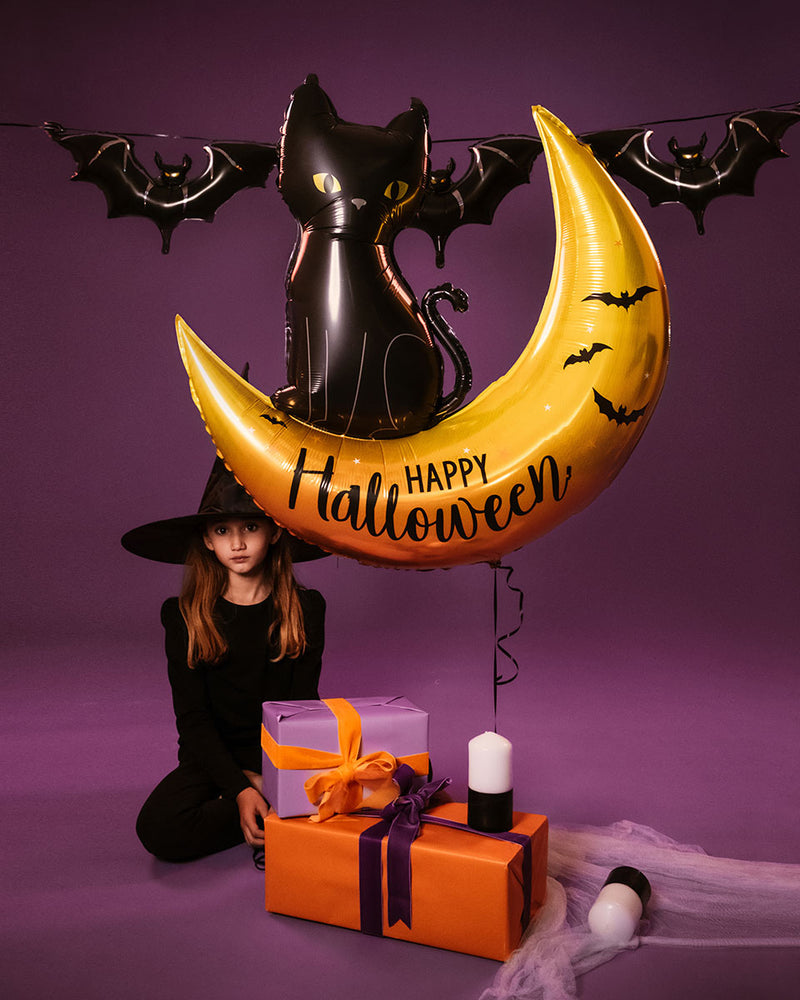 41" HAPPY HALLOWEEN MOON & CAT FOIL