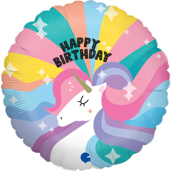 9" ROUND BIRTHDAY UNICORN FOIL