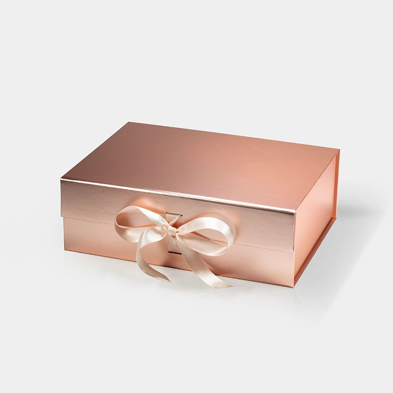 BOX: MEDIUM ROSE GOLD MAGNETIC GIFT BOX WITH RIBBON (PACK OF10)