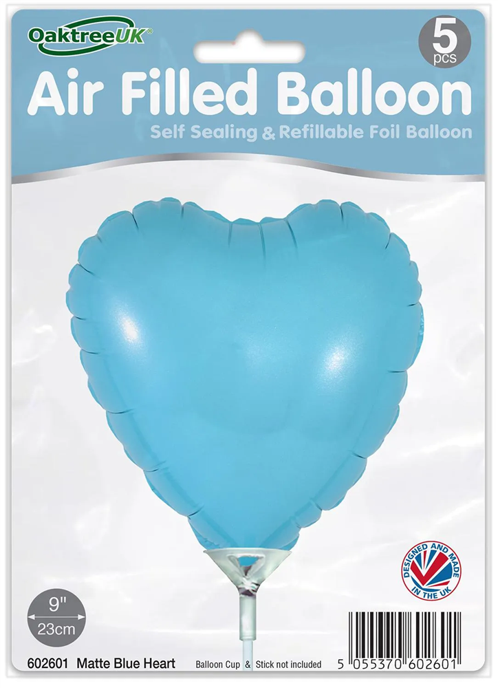 9" MATTE BLUE HEART PACKAGED FOIL (PACK OF 5)